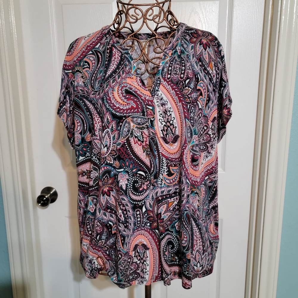 Dana Buchman Multicolored Paisley Top Women's Size XL